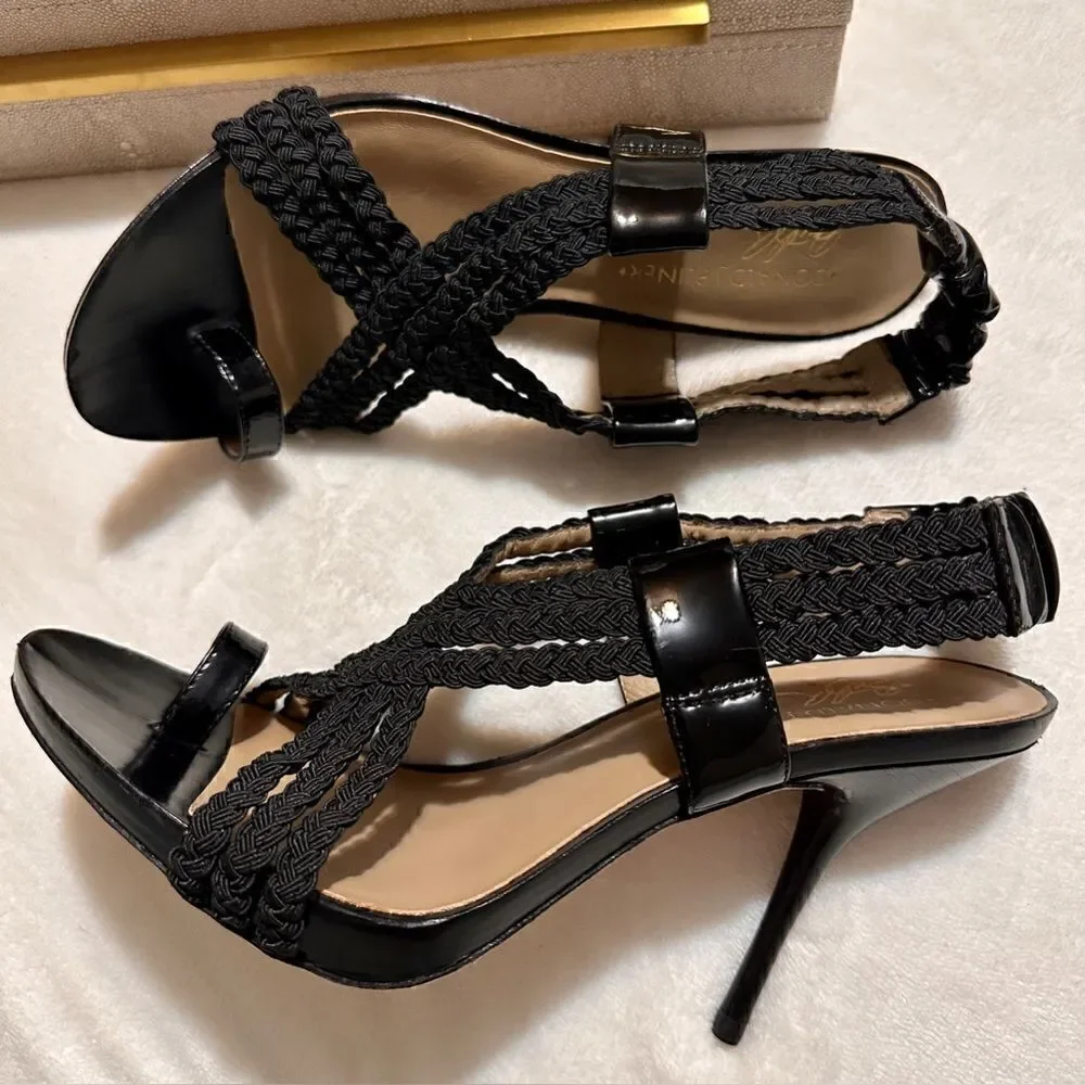 Donald J. Pliner Black Braided Leather Heeled Sandals – Size 8.5M